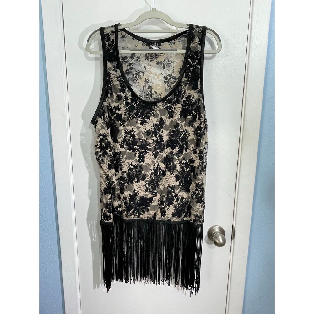 Vintage Deb Tank Top 2X Black Lace Fringe Whimsygoth Y2K Fairy Grunge Rave